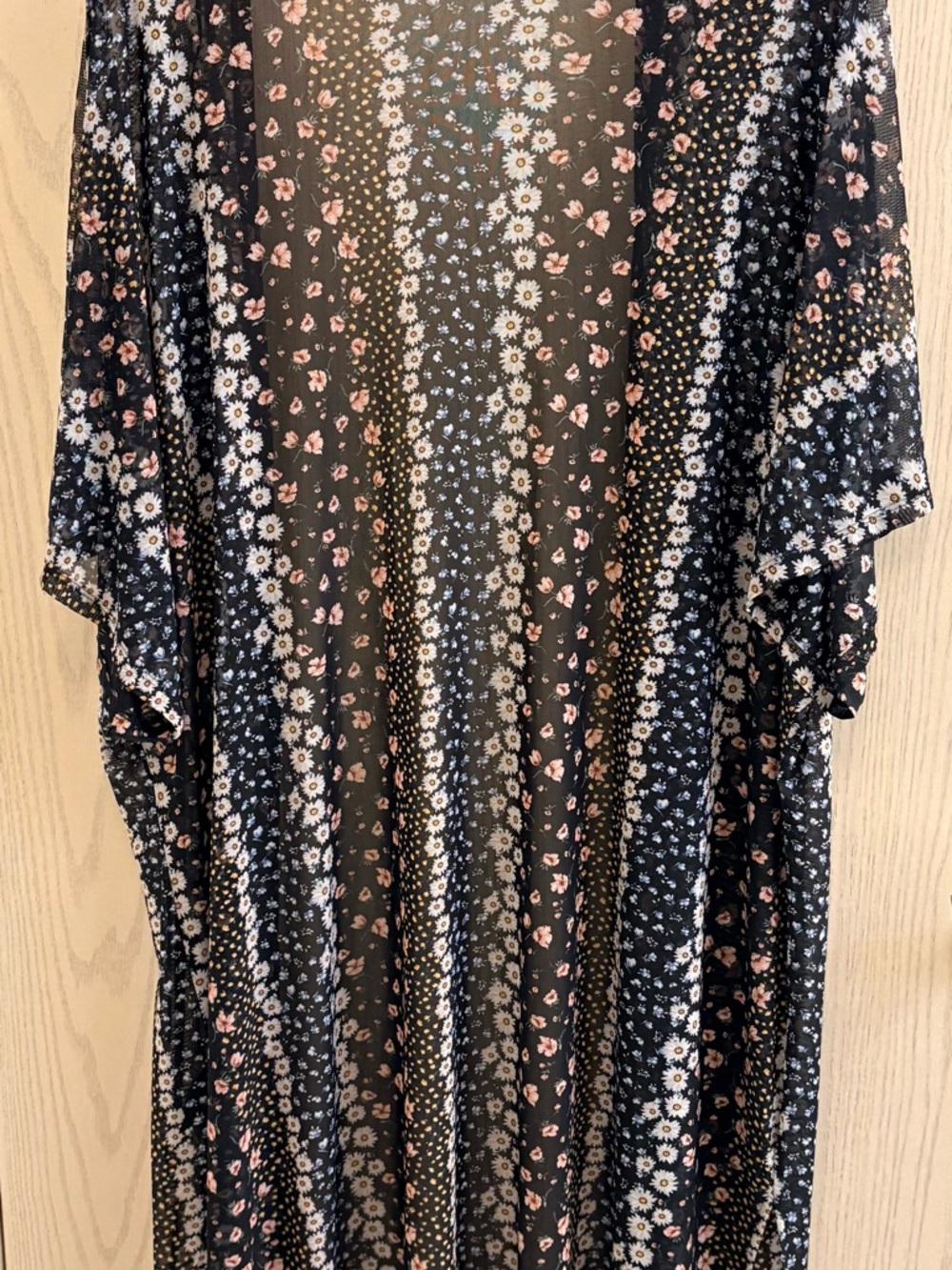 Cyrus Floral Black & Pink Sheer Duster Kimono - Picture 2 of 5